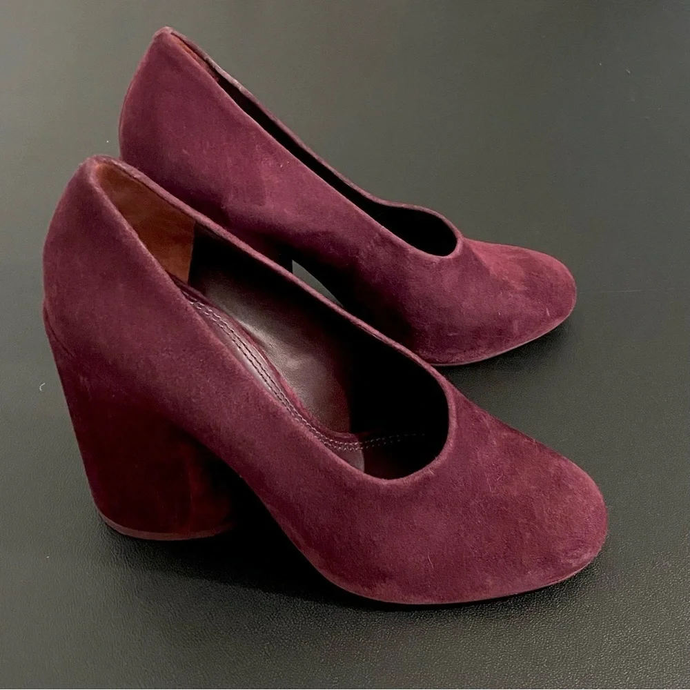 Tory Burch Leather Suede Chunky Block Heel Pumps Size 7.5 Burgandy